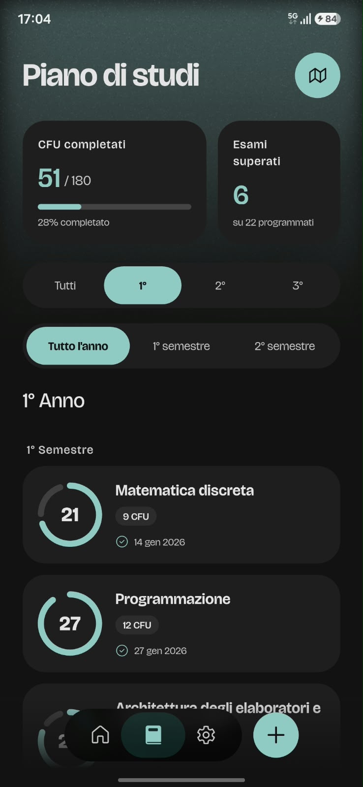 Schermata Piano di studi UniTally